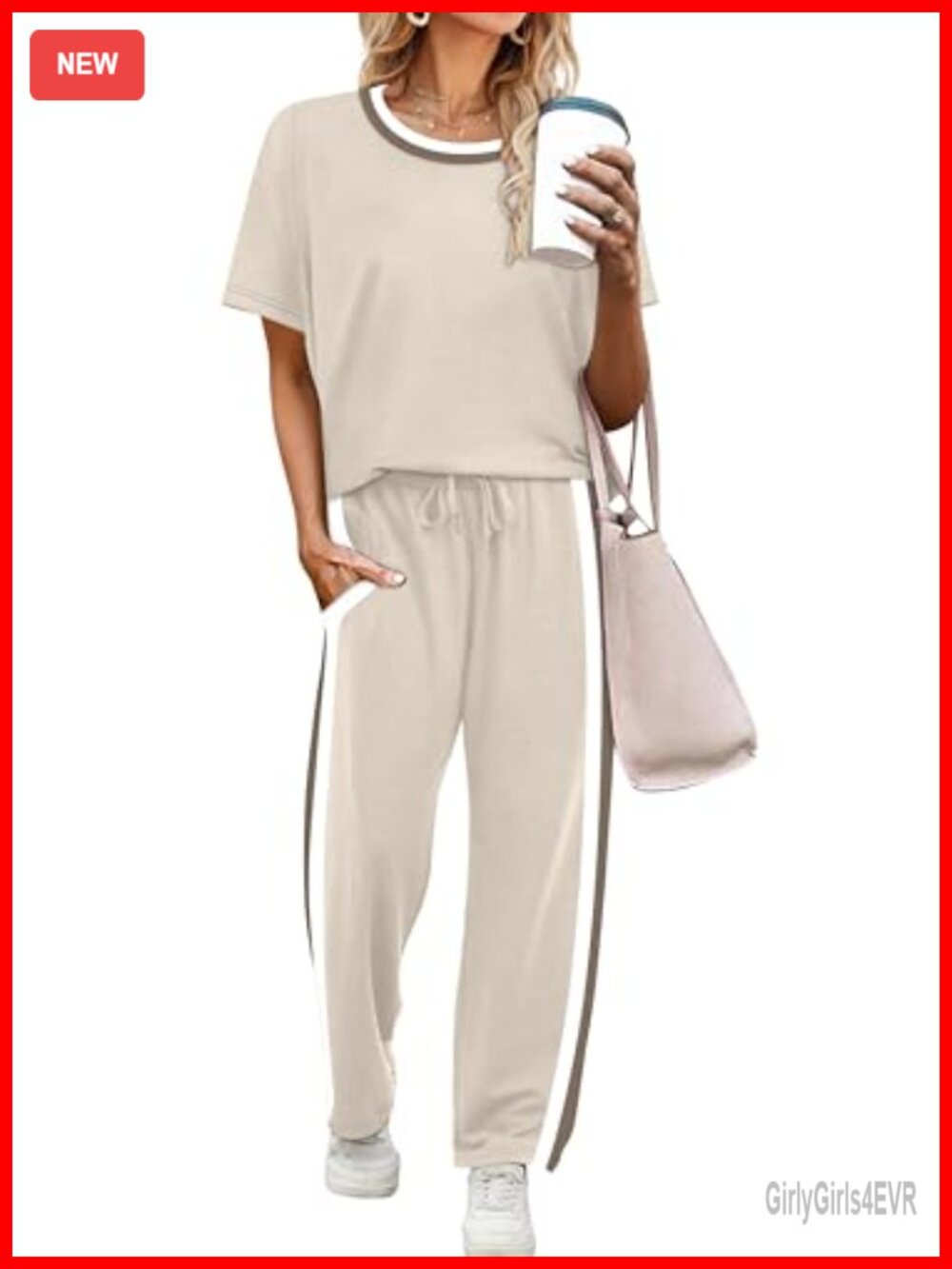 2 Piece Lounge Set Short Sleeve Top Wide Leg Crop Pants Pockets
